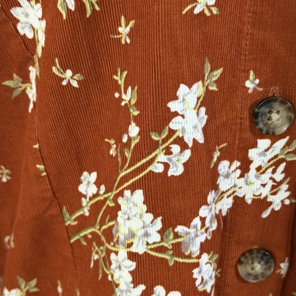 Madewell Corduroy Shirred-Sleeve Button-Front Top Farmstand Bouquet Rusty S Fall